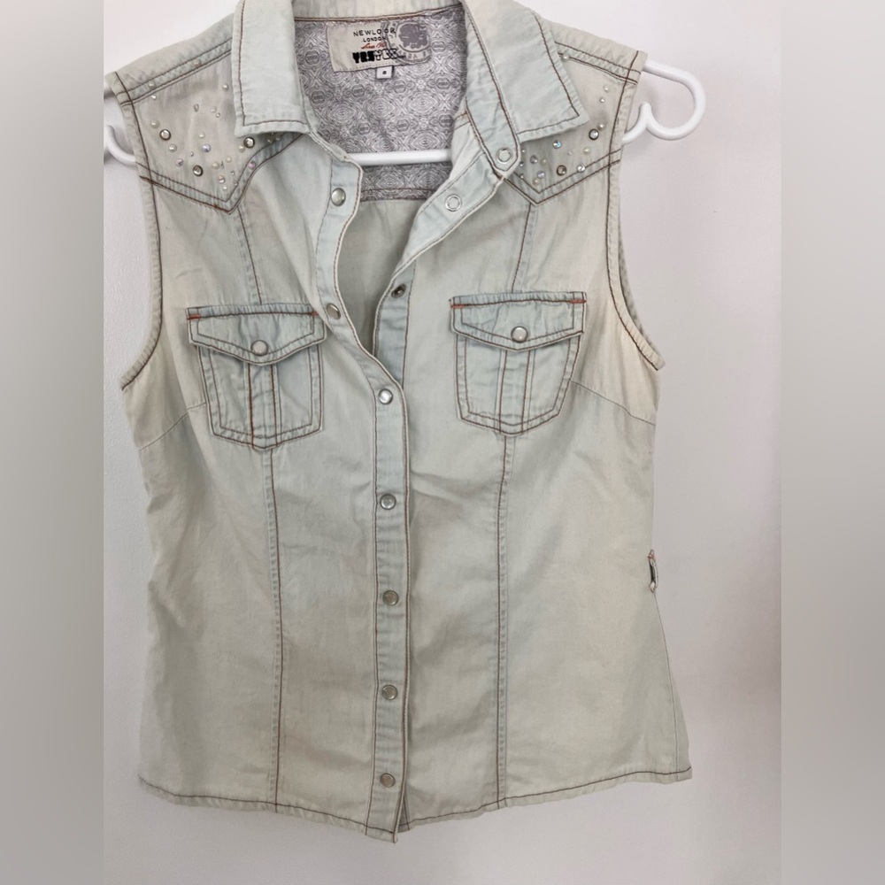 Studded Sleeveless Button Down Shirt